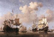 VELDE, Willem van de, the Younger Calm: Dutch Ships Coming to Anchor  wt oil painting reproduction
